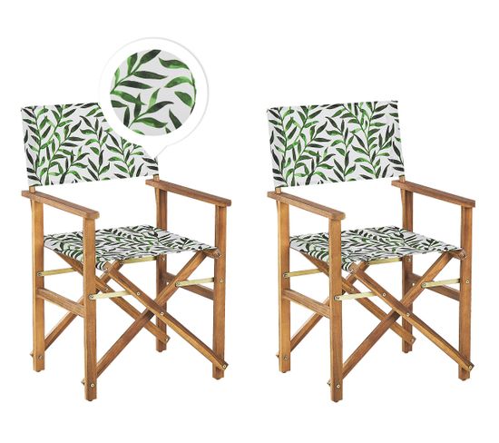 Lot De 2 Chaises De Jardin Bois Clair Et Gris à Motif Feuilles Cine