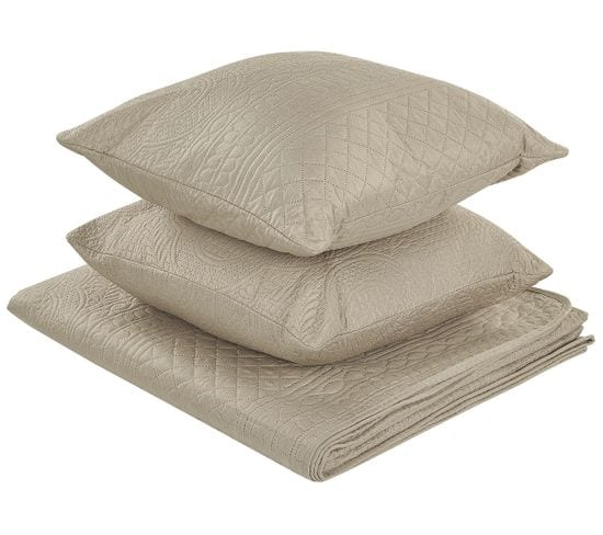 Couvre-lit Avec Deux Coussins 140 X 210 Cm Taupe Shush