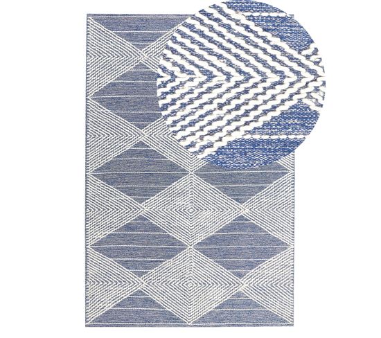 Tapis En Laine Beige Clair Et Bleu 140 X 200 Cm Datca