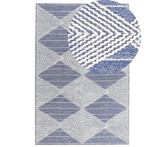 Tapis En Laine Beige Clair Et Bleu 160 X 230 Cm Datca