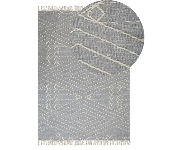 Tapis En Coton 140 X 200 Cm Gris Et Blanc Khenifra