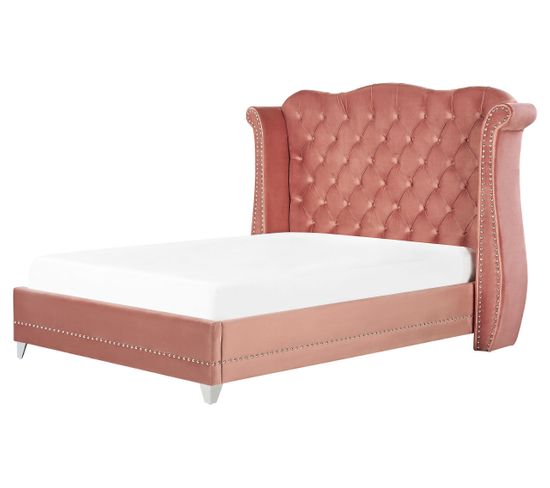 Lit Double En Velours Rose 160 X 200 Cm Ayette