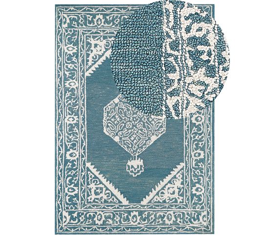 Tapis En Laine 160 X 230 Cm Blanc Et Bleu Gevas