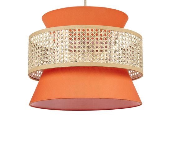 Lampe Suspension En Rotin Rouge Corail Et Naturel Luyano