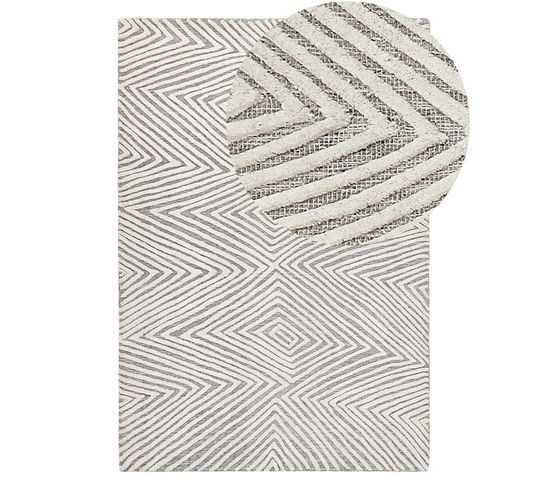 Tapis En Laine Blanc Et Gris 140 X 200 Cm Goksun