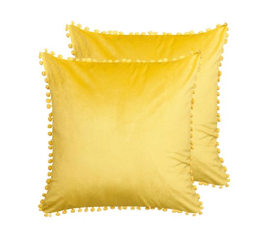 Lot De 2 Coussins Velours Jaune Aerangis 45 X 45 Cm