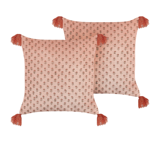 Lot De 2 Coussins Impression En Bloc Coton Rose Rumhora 45 X 45 Cm