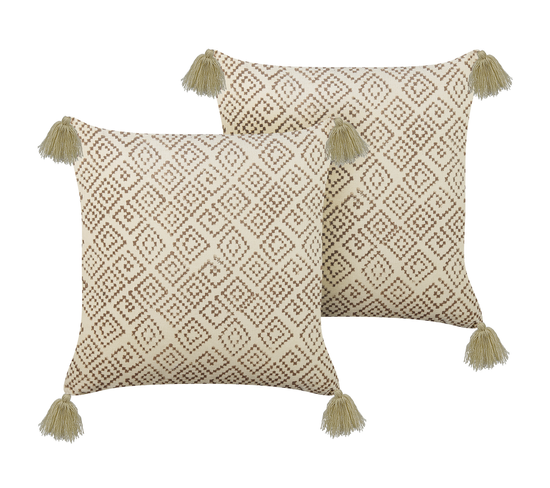 Lot De 2 Coussins Impression En Bloc Coton Beige Santolina 45 X 45 Cm