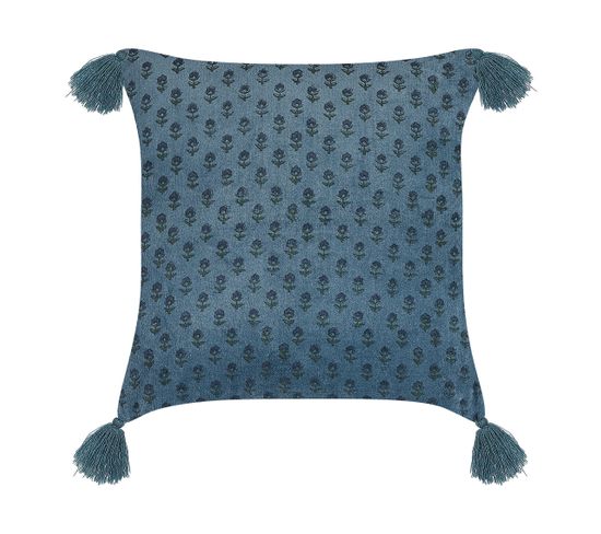 Coussin Impression En Bloc Coton Bleu Foncé Ribes 45 X 45 Cm