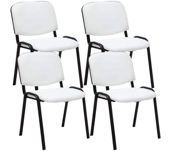 Lot De 4 Chaises Visiteur Empilables Ken En Similicuir Et Piètement Noir Blanc