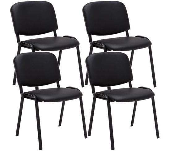 Lot De 4 Chaises Visiteur Empilables Ken En Similicuir Et Piètement Noir Noir