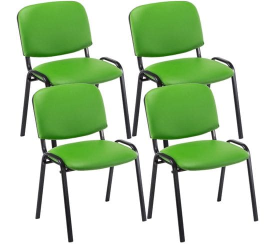 Lot De 4 Chaises Visiteur Empilables Ken En Similicuir Et Piètement Noir Vert