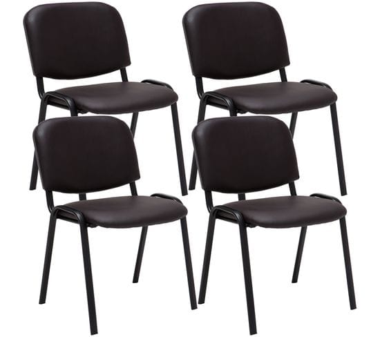 Lot De 4 Chaises Visiteur Empilables Ken En Similicuir Et Piètement Noir Marron