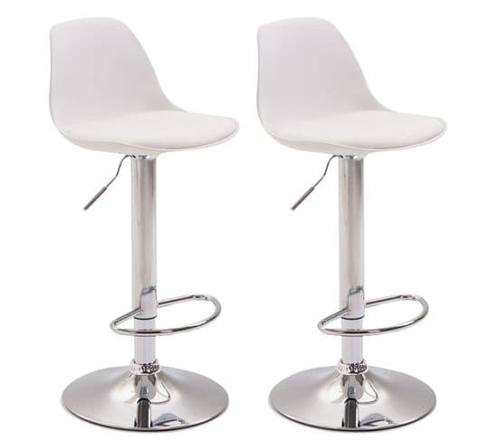 Lot De 2 Tabourets De Bar Kiel Similicuir Et Coque En Plastique Blanc /chrome