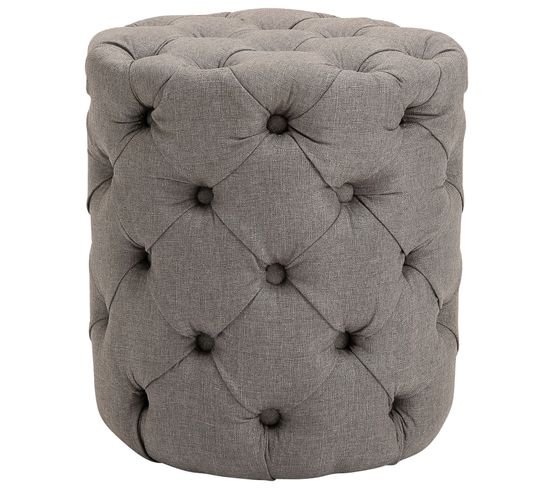 Tabouret Bas Pouf Style Chesterfield Drancy En Tissu Taupe/m