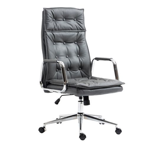 Fauteuil De Bureau Sotira En Véritable Cuir Ajustable Et Pivotant Gris