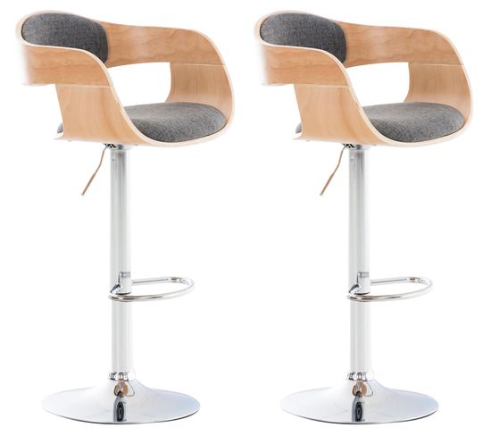 Lot De 2 Tabourets De Bar Kingston En Tissu Avec Pied Métal Aspect Chromé Nature / Gris Clair