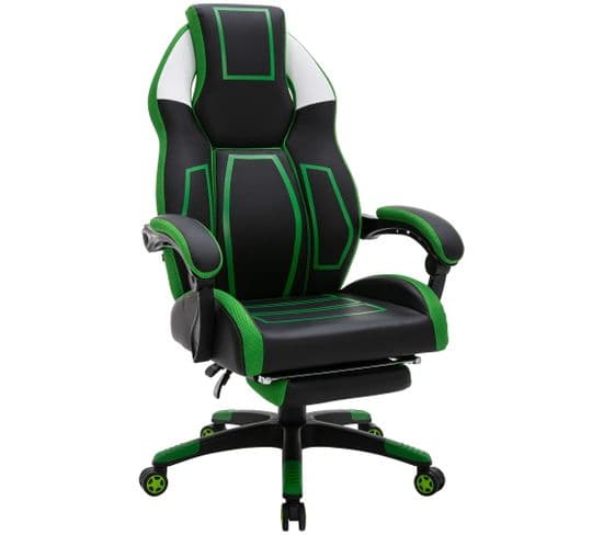 Fauteuil De Bureau Gamer Clovis En Similicuir Noir / Vert