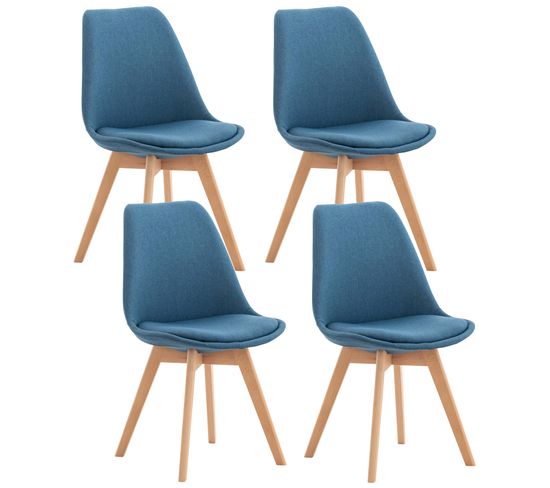 Lot De 4 Chaises De Cuisine Linares Bleu/tissu