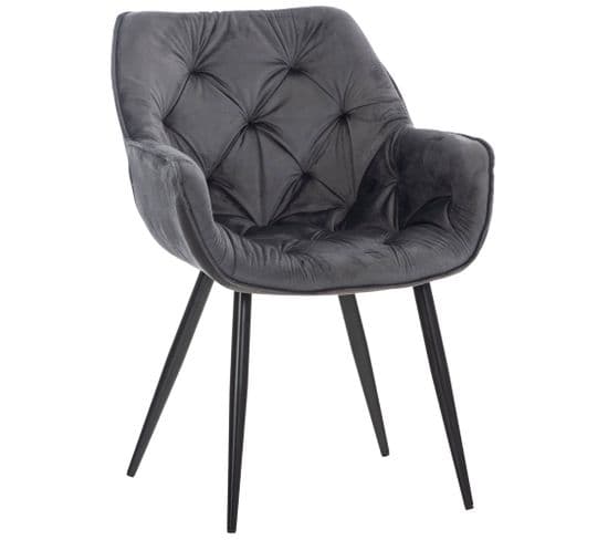 Chaise De Salle À Manger Tanna En Velours Avec Piètement En Métal Noir Gris Foncé