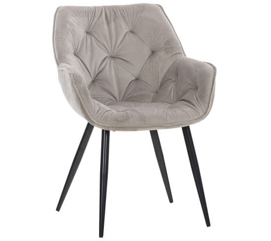 Chaise De Salle À Manger Tanna En Velours Avec Piètement En Métal Noir Gris