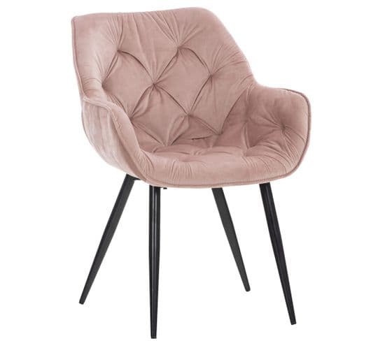 Chaise De Salle À Manger Tanna En Velours Avec Piètement En Métal Noir Rose