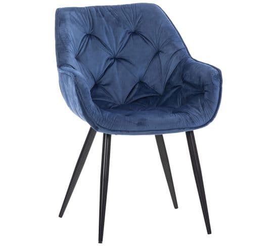 Chaise De Salle À Manger Tanna En Velours Avec Piètement En Métal Noir Bleu