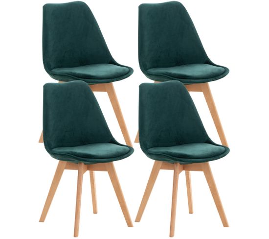 Lot De 4 Chaises De Cuisine Linares Vert/velours