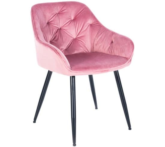 Chaise De Salle À Manger Cassis En Velours Avec Piètement En Métal Noir Rose/velours