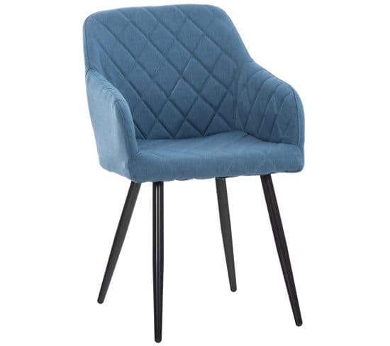 Chaise De Salle À Manger Shila Avec Piètement En Métal Noir Bleu/tissu