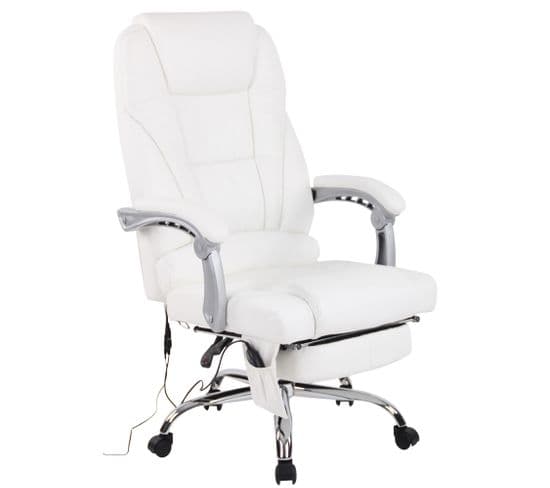 Fauteuil De Bureau Pacific En Véritable Cuir Avec Fonction Massage Blanc