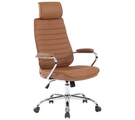 Fauteuil De Bureau  Rako En Véritable Cuir Ajustable Et Pivotant Marron Clair