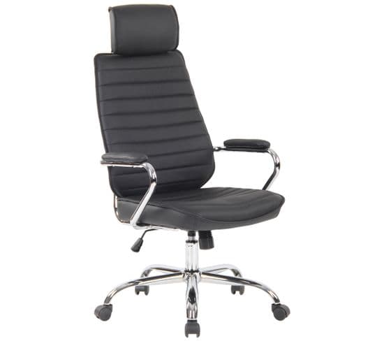 Fauteuil De Bureau  Rako En Véritable Cuir Ajustable Et Pivotant Noir