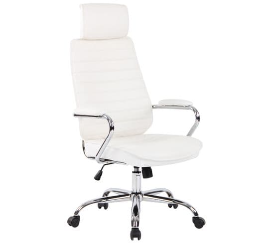 Fauteuil De Bureau  Rako En Véritable Cuir Ajustable Et Pivotant Blanc