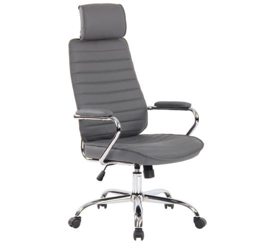 Fauteuil De Bureau  Rako En Véritable Cuir Ajustable Et Pivotant Gris