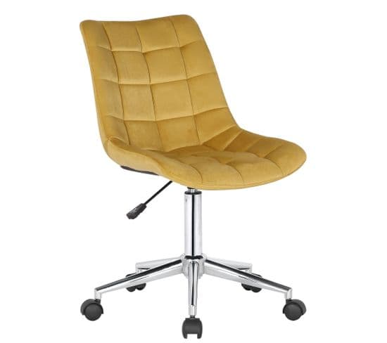 Chaise De Bureau Pivotant Medford En Velours Avec Hauteur Ajustable Et Roulettes Jaune