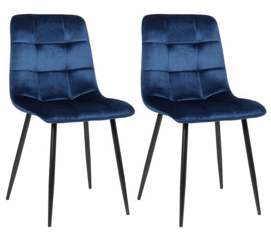 Lot De 2 Chaises De Salle À Manger Tilde Avec Piètement En Métal Noir Bleu/velours