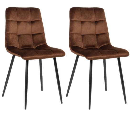 Lot De 2 Chaises De Salle À Manger Tilde Avec Piètement En Métal Noir Marron/velours