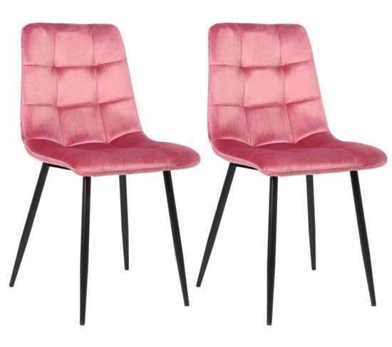 Lot De 2 Chaises De Salle À Manger Tilde Avec Piètement En Métal Noir Rose/velours