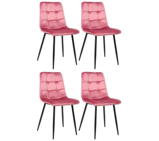 Lot De 4 Chaises De Salle À Manger Tilde Avec Piètement En Métal Noir Rose/velours