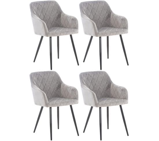 Lot De 4 Chaises De Salle À Manger Shila Avec Piètement En Métal Noir Gris/velours