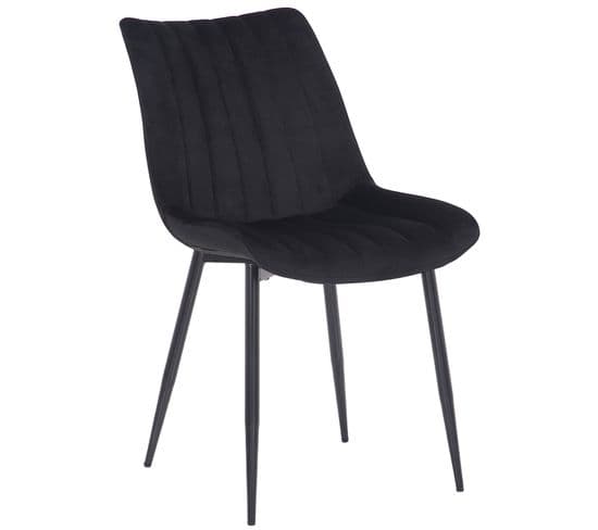 Chaise De Salle À Manger Rahden En Velours Avec Piètement En Métal Noir Noir