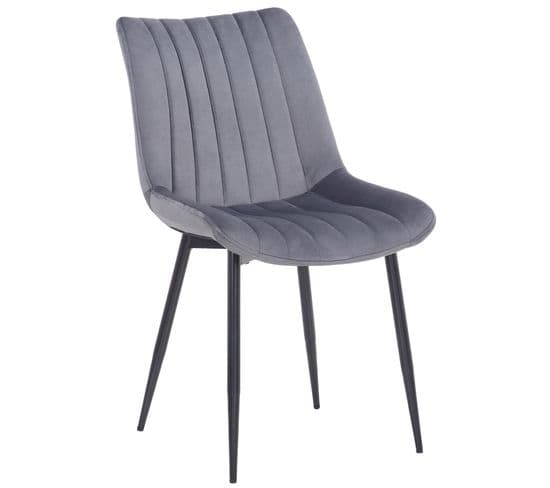 Chaise De Salle À Manger Rahden En Velours Avec Piètement En Métal Noir Gris