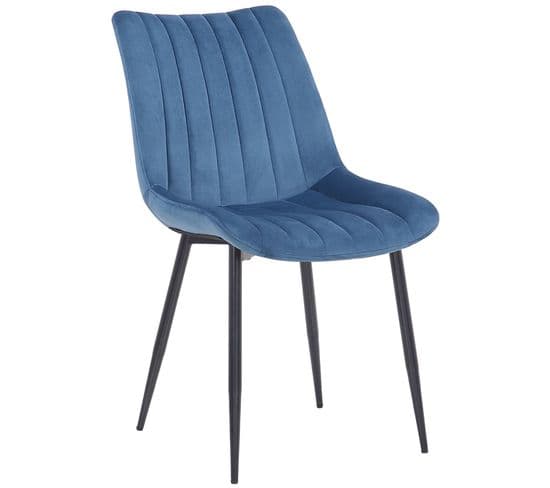 Chaise De Salle À Manger Rahden En Velours Avec Piètement En Métal Noir Bleu