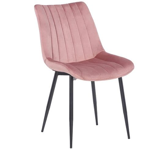 Chaise De Salle À Manger Rahden En Velours Avec Piètement En Métal Noir Rose