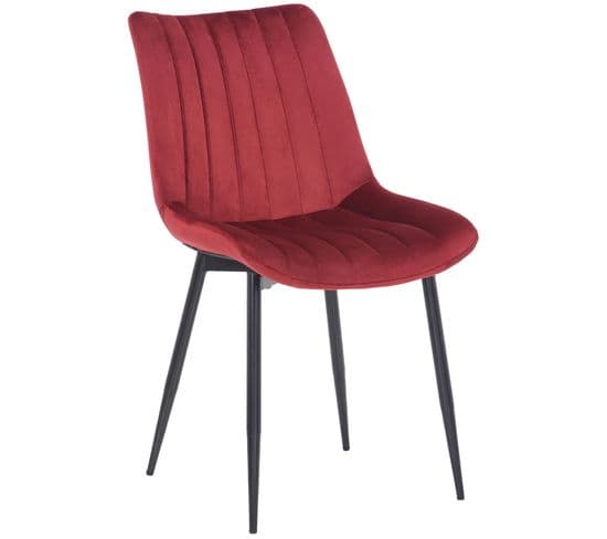 Chaise De Salle À Manger Rahden En Velours Avec Piètement En Métal Noir Rouge