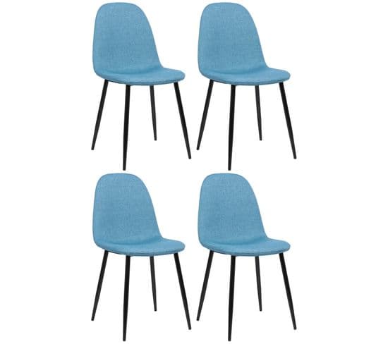 Lot De 4 Chaises De Salle À Manger Napier Avec Piètement En Métal Noir Bleu/tissu