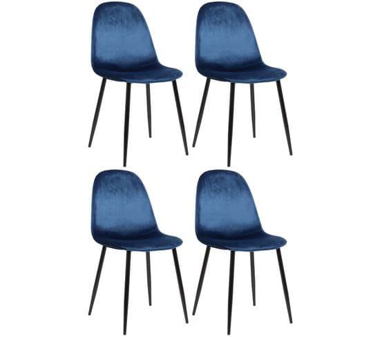 Lot De 4 Chaises De Salle À Manger Napier Avec Piètement En Métal Noir Bleu/velours