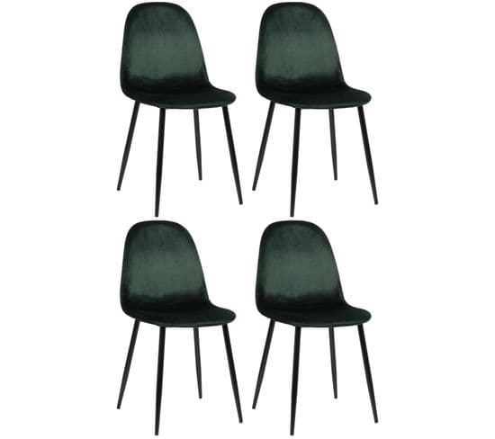 Lot De 4 Chaises De Salle À Manger Napier Avec Piètement En Métal Noir Vert/velours