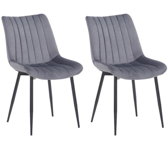 Lot De 2 Chaises De Salle À Manger Rahden En Velours Avec Piètement En Métal Noir Gris